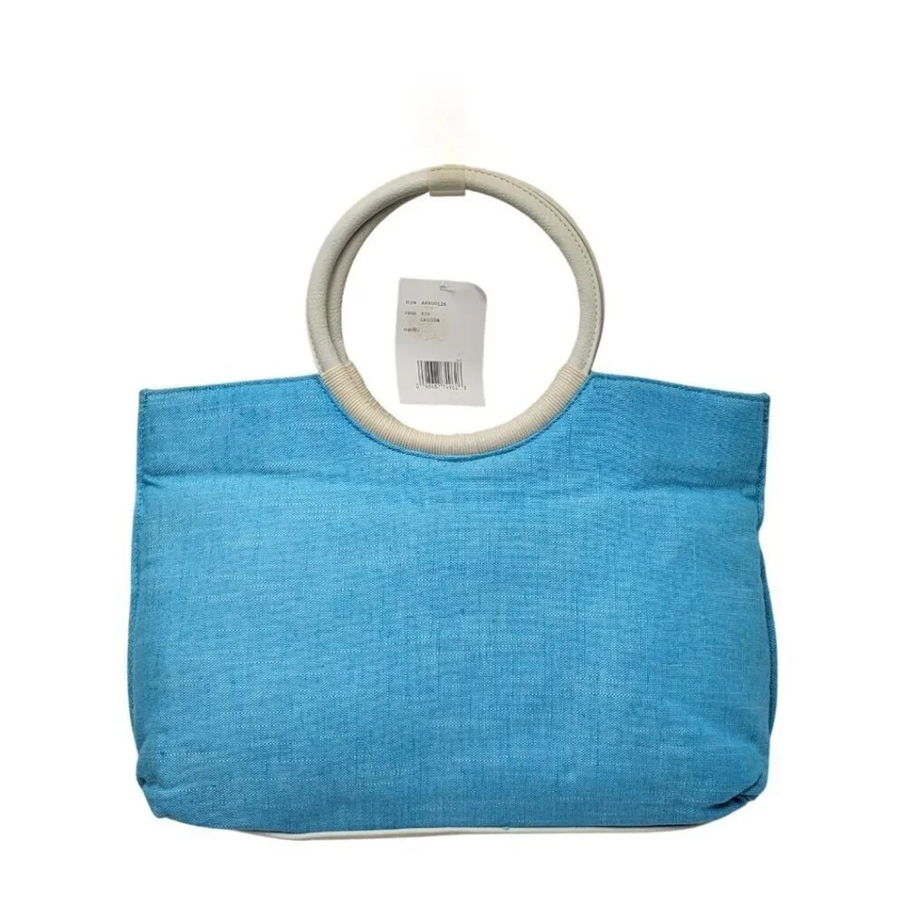 AXCESS Womans TEAL Caribbean BLUE Woven Hand Bag Purse Shoulder strap LINED Snap